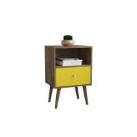 Manhattan Comfort 203AMC94 Liberty Mid Century - Modern Nightstand 1.0 with 1 Cubby Space and 1 Drawer in Rustic Brown and Yellow 